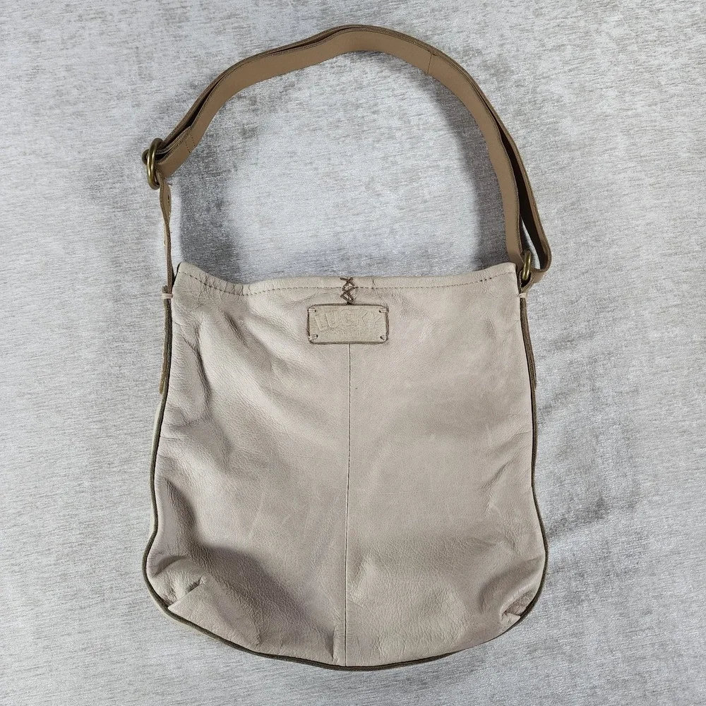 Lucky Brand Tan Leather Western Boho Chic Saddle Bag Purse Tassel Beaded